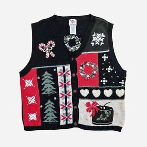 VTG NutCracker Christmas Patchwork Knit Sweater Vest